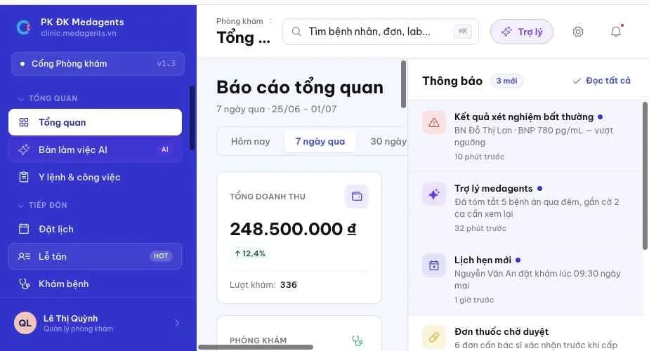 Cổng phòng khám MedAgents đang vận hành